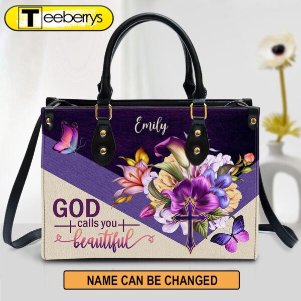 God Calls You Beautiful Flower And Cross Gorgeous Personalized Leather Handbag With Handle