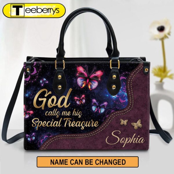 God Calls You His Treasure Leather Bag – Custom Name Butterfly Leather Handbag