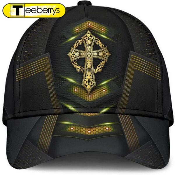 God Cross Metal Gold All Over Print Baseball Cap – Christian Hats