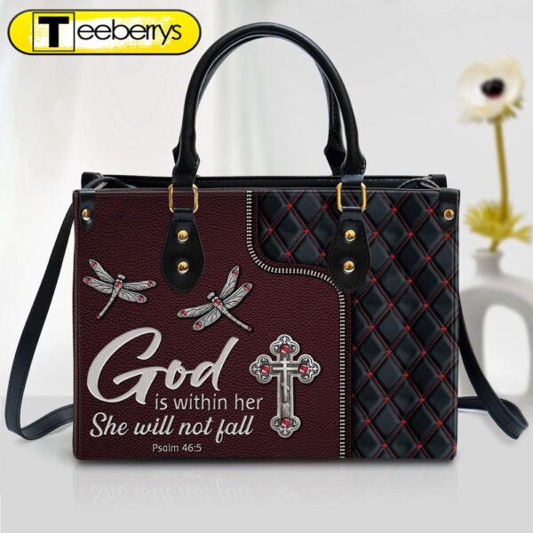 God Is Within Her She Will Not Fall – Pretty Cross Leather Bag – Christian Pu Leather Bags For Women