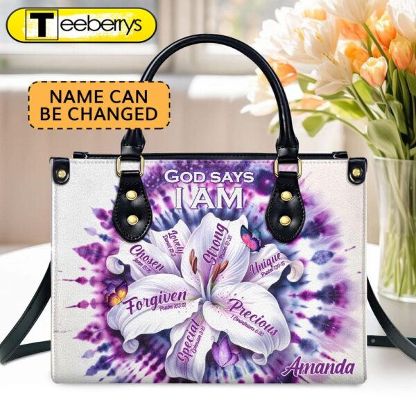 God Says I Am Custom Name Leather Handbags For Women