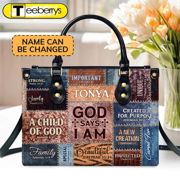 God Says I Am Personalized Leather Handbag – Custom Name Leather Handbags For Women