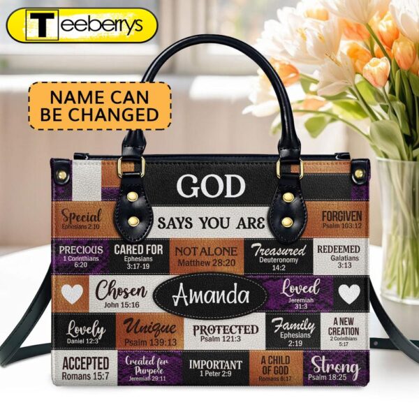 God Says I Am Personalized Leather Handbag With Zipper Gift For Her Religious