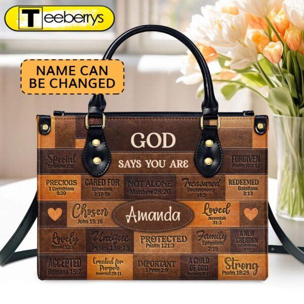 God Says I Am Personalized Leather Handbag With Zipper Gift For Her