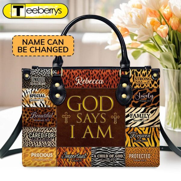 God Says I Am Unique  Personalized Leather Handbag With Zipper – Inspirational Gift Christian Ladies