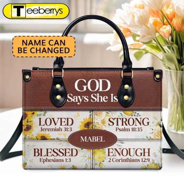 God Says She Is Religious Gift For Worship Friends Personalized Leather Handbag With Zipper