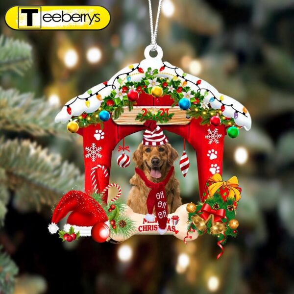 Golden Retriever Christmas House Two Sided Christmas Plastic Hanging Ornament