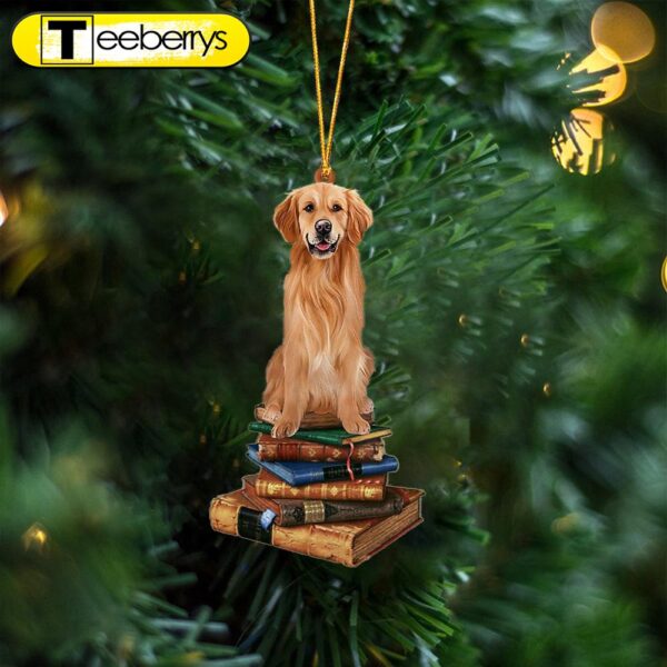 Golden Retriever-Sit On The Book Two Sides Christmas Plastic Hanging Ornament