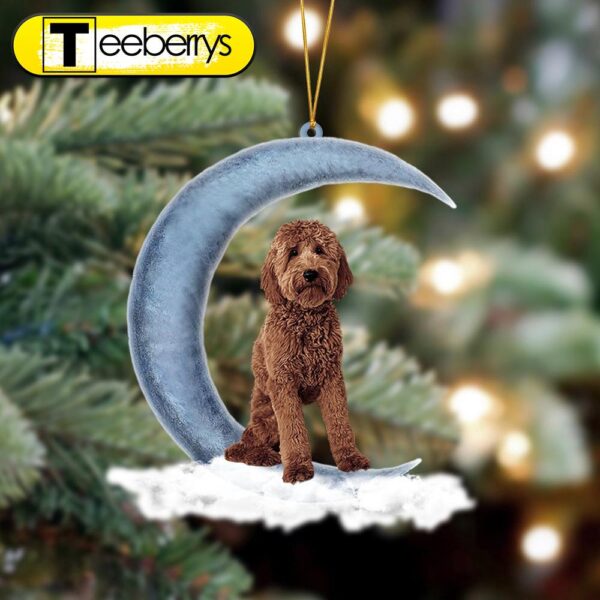 Goldendoodle Sits On The Moon Hanging Christmas Ornament