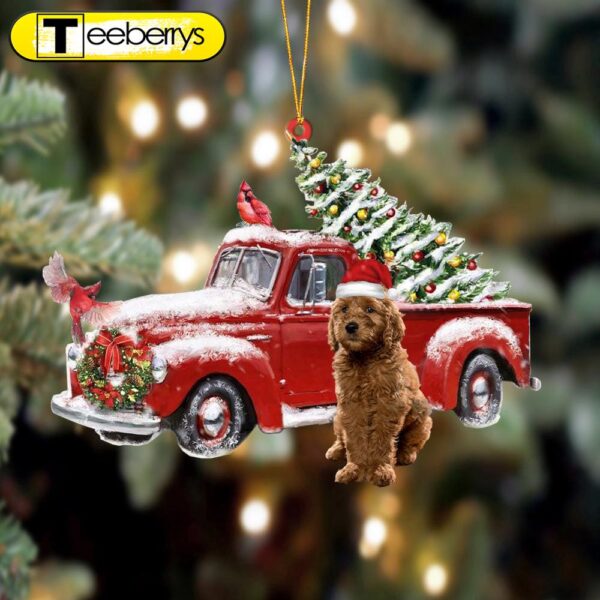 Goldendoodle-Cardinal & Truck Two Sided Christmas Plastic Hanging Ornament