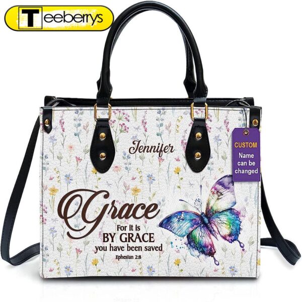 Grace For It Is By Grace Personalized Leather Bag With Handle for Christian Women