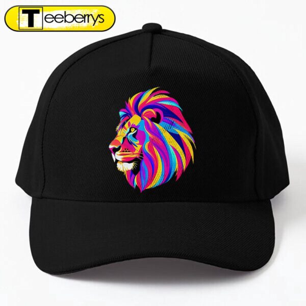 Graphic Design Tee With Lion Head, Bold Colors Cap