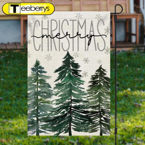 Green Pine Trees Snowflake Christmas Garden FlagXmas, Garden Flags, Outdoor Xmas Flags