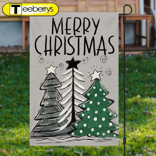 Grey Xmas Tree Burlap Merry Christmas Garden FlagXmas, Garden Flags, Outdoor Xmas Flags