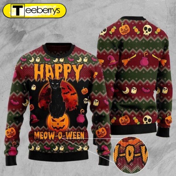 Halloween Happy Cat Ugly Christmas Sweater Spooktacular Seasonal Style