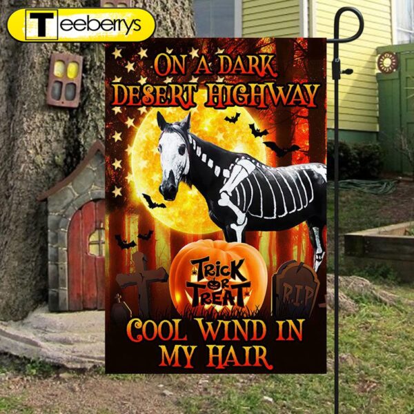 Halloween Horse Flag On A Dark Desert Highway Cool Wind In My Hair Flag, Halloween Flag