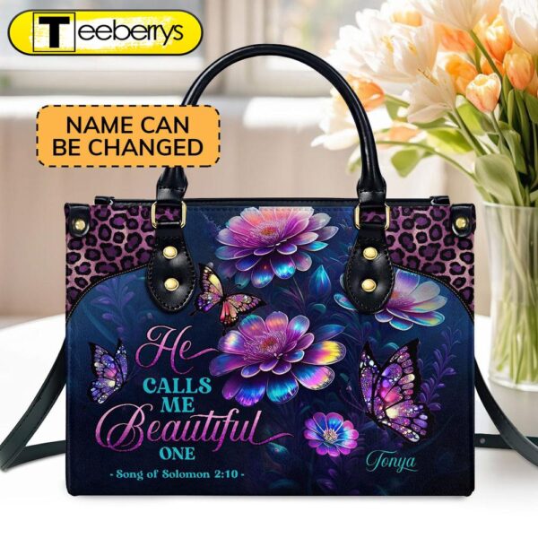 He Calls Me Beautiful One Personalized Leather Handbag With Handle For Women