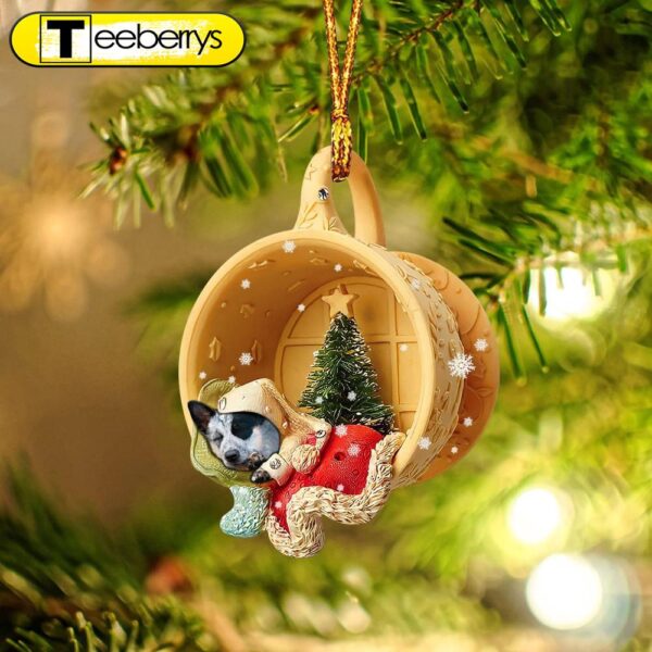 Heeler Sleeping In A Tiny Cup Christmas Holiday-Two Sided Christmas Plastic Hanging Ornament