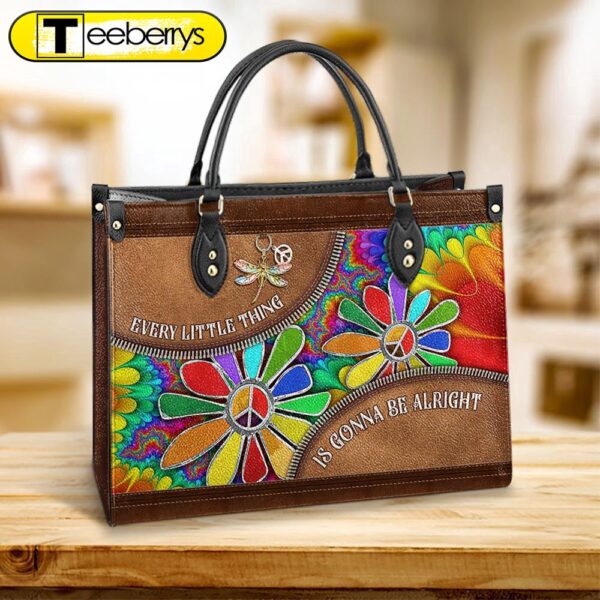 Hippie Everything Is Gonna Be Alright Hippie Flowers Leather Bag – Women’s Pu Leather Bag