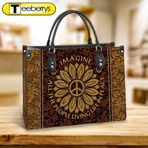 Hippie Sunflower Imagine All The People Living Life In Peace Leather Bag – Women’s Pu Leather Bag