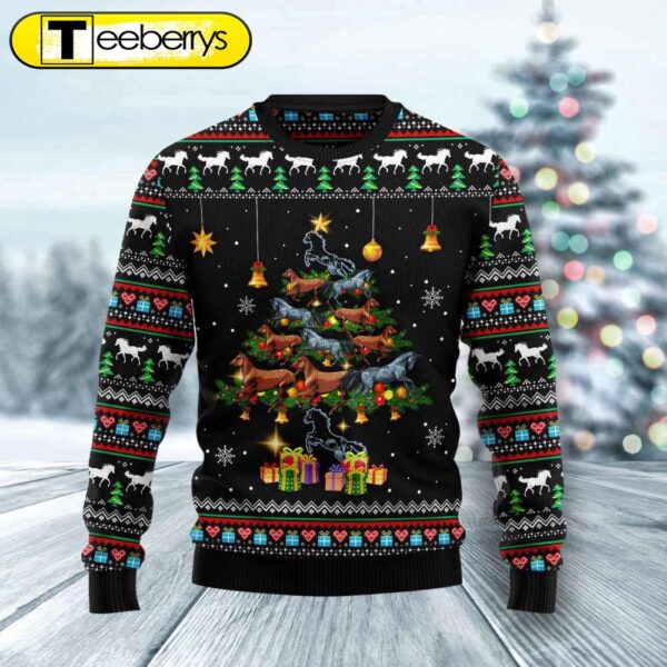 Horse Christmas Tree Ugly Sweater Festive Equine-Themed Holiday Wear