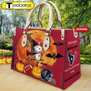 Houston Texans NFL Snoopy Halloween Women Leather Hand Bag