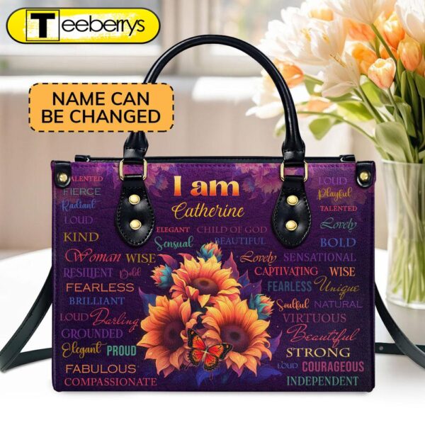 I Am Fearless Gift For Her Personalized Zippered Leather Handbag With Handle