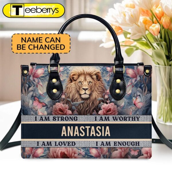 I Am Strong Personalized Leather Handbag – Custom Name Leather Handbags