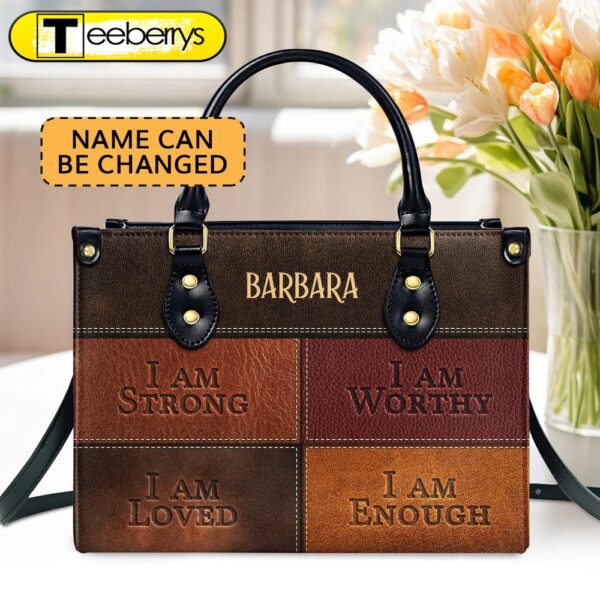 I Am Strong Personalized Zippered Leather Handbag With Handle Religious