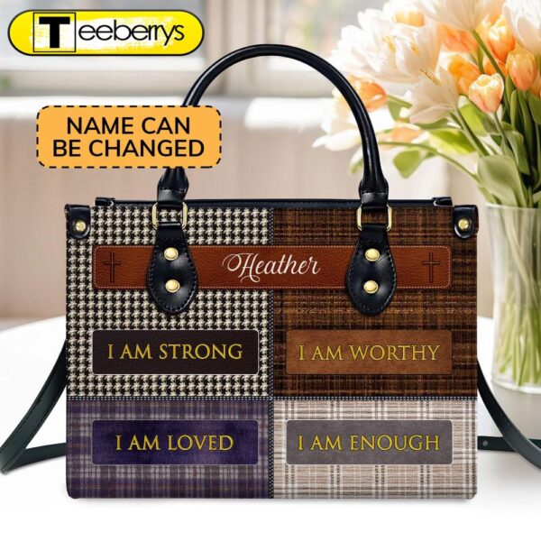 I Am Worthy Custom Name Leather Handbags For Women