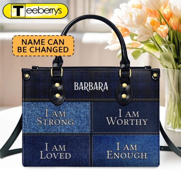 I Am Worthy Personalized Zippered Leather Handbag With Handle Religious