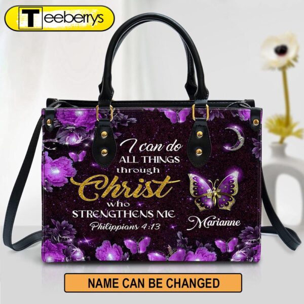 I Can Do All Things Through Christ Personalized Purple Leather Handbag