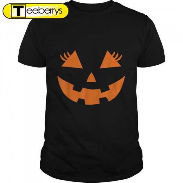 Jack o Lantern cute pumpkin face with eyelashes halloween T-Shirt