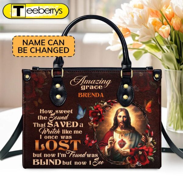 Jesus Amazing Grace  Personalized Leather Handbag With Zipper – Inspirational Gift Christian Ladies