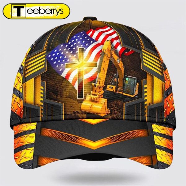 Jesus American Flag Excavator Baseball Cap – Christian Hats for Men and Women