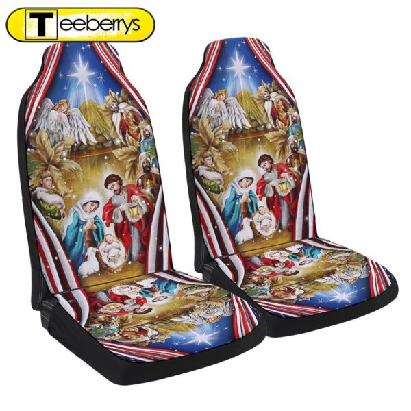 Jesus Family Nativity Of Jesus Christmas American Flag Seat Cover Cars