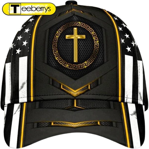 Jesus Gold Flag Cross All Over Print Baseball Cap – Christian Hats