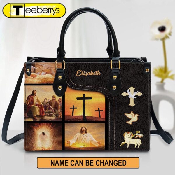 Jesus Lamb Cross Leather Bag – Personalized Leather Biblle Handbag – Gifts For Women Of God