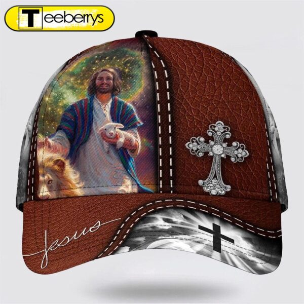 Jesus Lion With Lamb Cross Baseball Cap – Christian Hats for Men and Women