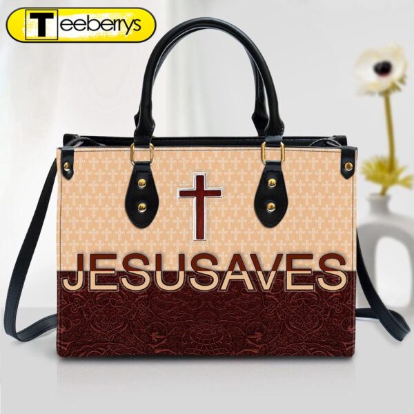 Jesusaves Cross Leather Handbag – Religious Gifts For Women – Women Pu Leather Bag