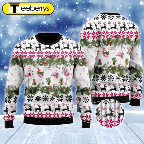 Jingle Bells And Pink Flamingo Xmas Ugly Sweater