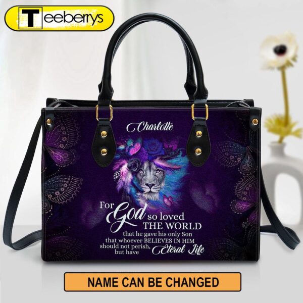 John 316 For God So Loved The World Lion And Rose Personalized Leather Handbag