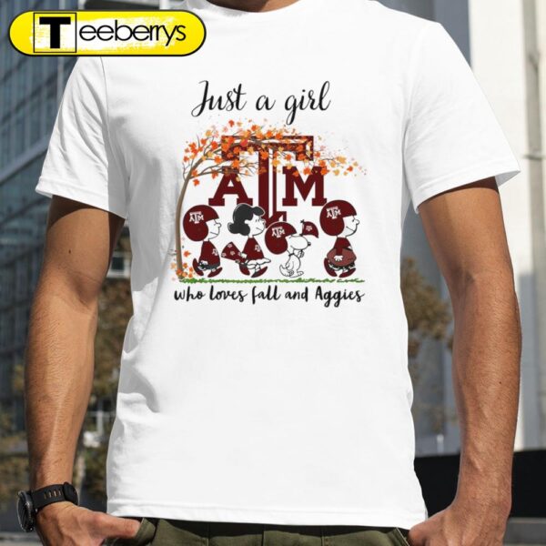 Just A Girl Who Loves Fall and Aggies Peanuts Cartoon Halloween T-shirts