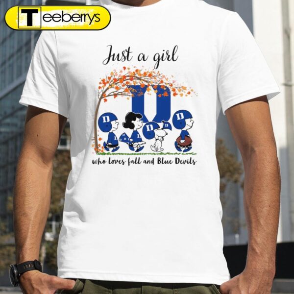 Just A Girl Who Loves Fall and Blue Devils Peanuts Cartoon Halloween T-shirts