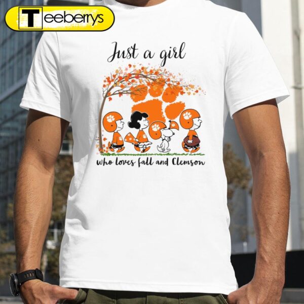 Just A Girl Who Loves Fall and Clemson Peanuts Cartoon Halloween T-shirts