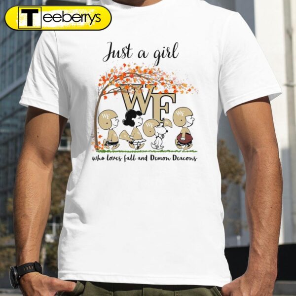 Just A Girl Who Loves Fall and Demon Deacons Peanuts Cartoon Halloween T-shirts