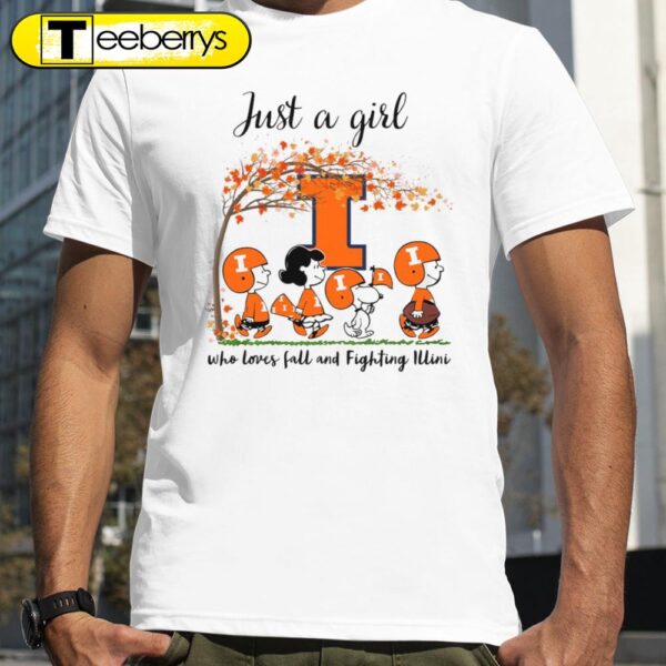 Just A Girl Who Loves Fall and Fighting Illini Peanuts Cartoon Halloween T-shirts