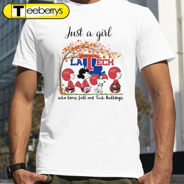 Just A Girl Who Loves Fall and Louisiana Tech Bulldogs Peanuts Cartoon Halloween T-shirts