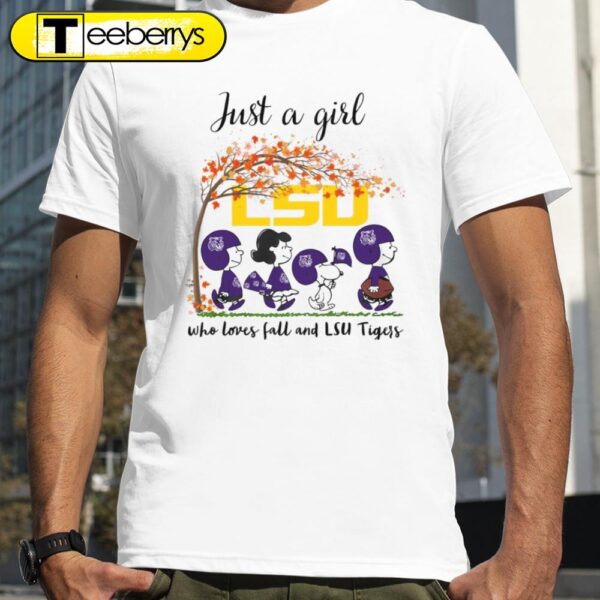 Just a Girl Who Loves Fall and LSU Tiger Peanuts Cartoon Halloween T-shirts