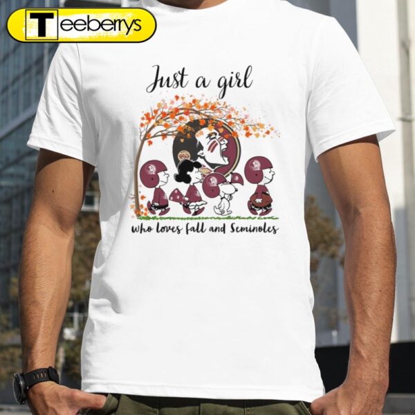 Just A Girl Who Loves Fall and Seminoles Peanuts Cartoon Halloween T-shirts